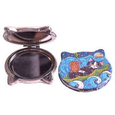 Cute Animals Themed Custom Printed Cat Shape Pocket Mirror - Thumbnail