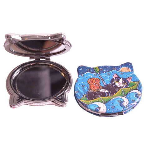 Cute Animals Themed Custom Printed Cat Shape Pocket Mirror