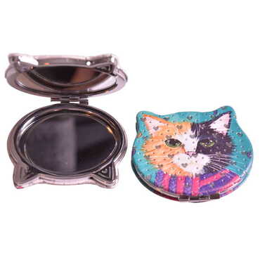 Cute Animals Themed Custom Printed Cat Shape Pocket Mirror - Thumbnail