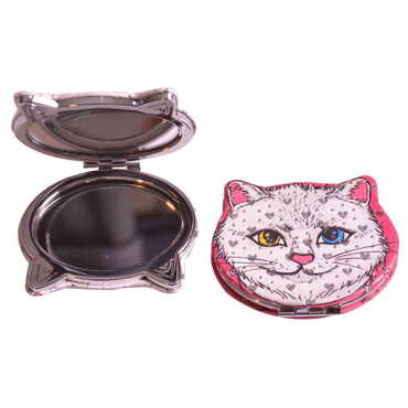 Cute Animals Themed Custom Printed Cat Shape Pocket Mirror - Thumbnail