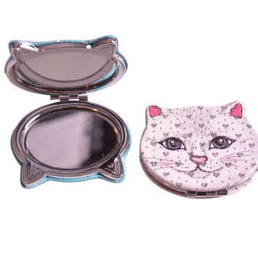 Cute Animals Themed Custom Printed Cat Shape Pocket Mirror - Thumbnail