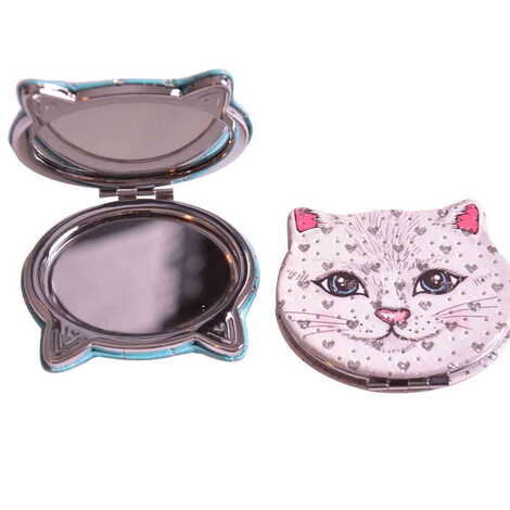 Cute Animals Themed Custom Printed Cat Shape Pocket Mirror