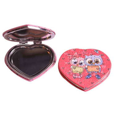 Cute Animals Themed Custom Printed Heart Shape Compact Mirror - Thumbnail