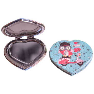 Cute Animals Themed Custom Printed Heart Shape Compact Mirror - Thumbnail