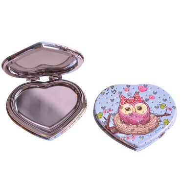 Cute Animals Themed Custom Printed Heart Shape Compact Mirror - Thumbnail