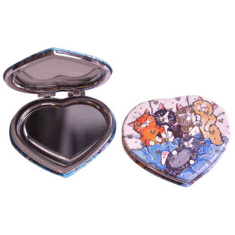 Cute Animals Themed Custom Printed Heart Shape Compact Mirror