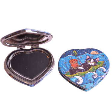 Cute Animals Themed Custom Printed Heart Shape Compact Mirror - Thumbnail