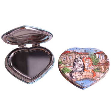 Cute Animals Themed Custom Printed Heart Shape Compact Mirror - Thumbnail