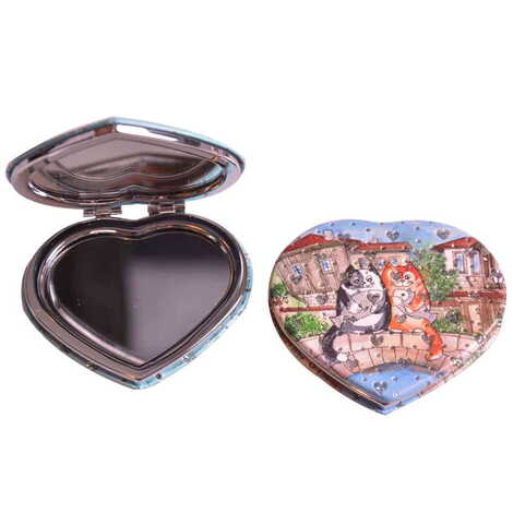 Cute Animals Themed Custom Printed Heart Shape Compact Mirror