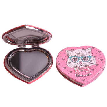 Cute Animals Themed Custom Printed Heart Shape Compact Mirror - Thumbnail