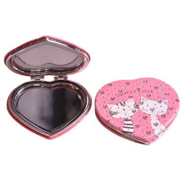 Cute Animals Themed Custom Printed Heart Shape Compact Mirror - Thumbnail