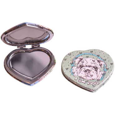 Cute Animals Themed Custom Printed Heart Shape Compact Mirror - Thumbnail