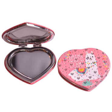 Cute Animals Themed Custom Printed Heart Shape Compact Mirror - Thumbnail