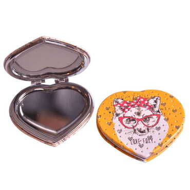 Cute Animals Themed Custom Printed Heart Shape Compact Mirror - Thumbnail