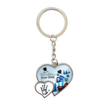 Myros - Dad Themed Metal Double Heart Shaped Keychain 40x94 mm