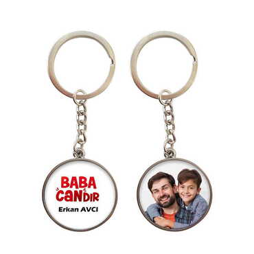 Dad Themed Metal Double Face Round Keychain 40x95 mm - Thumbnail