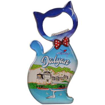 Myros - Toptan Dalyan Temalı Myros Metal Kedi Açacak Magnet 97x48 mm