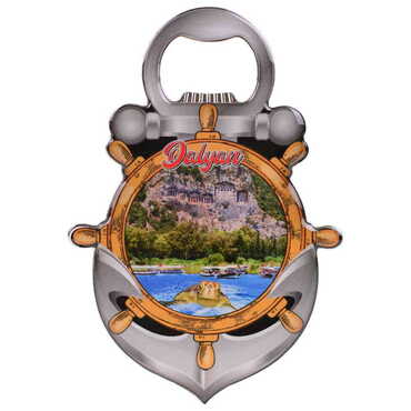 Myros - Dalyan Themed Anchor Shaped Metal Magnetic Bottle Opener 105x72 mm