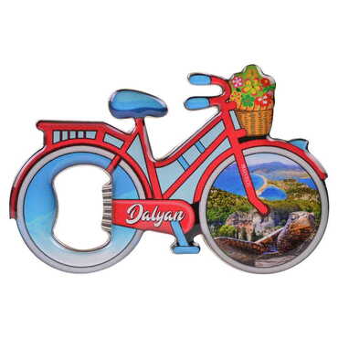 Dalyan Themed Bicycle Shaped Metal Magnetic Bottle Opener 100x65 mm - Thumbnail