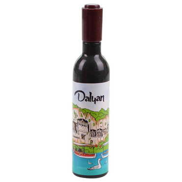 Dalyan Themed Bottle Shaped Metal Wine Bottle Corkscrew Opener-Magnetic 115x25x25 mm - Thumbnail