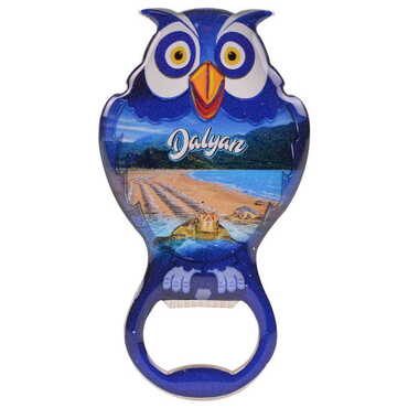 Dalyan Themed Owl Shaped Metal Magnetic Bottle Opener 88x47 mm - Thumbnail