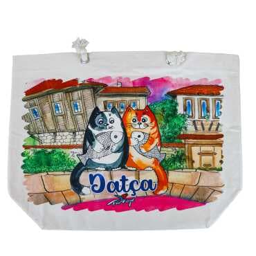 Datça Temalı Dijital Baskılı Kanvas Plaj Çantası 470*390*150 MM - 4