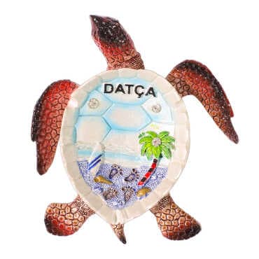 Datça Themed Mother of Pearl Stone Decorated Large Polyester Turtle Ashtray 13.5*12 cm