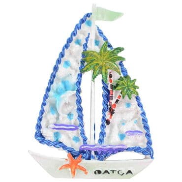 Wholesale Datça Themed Stone and Mother of Pearl Polyester Refrigerator Magnet - 8