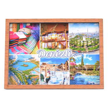 Denizli Themed Wooden Cute Animals Souvenşr Fridge Magnet Serie C 90x120 mm - Thumbnail