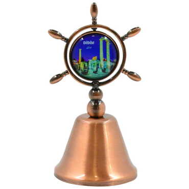 Didim Themed Collectible Souvenir Double Face Metal Spinner Rudder Bell - Bronze Color - Thumbnail