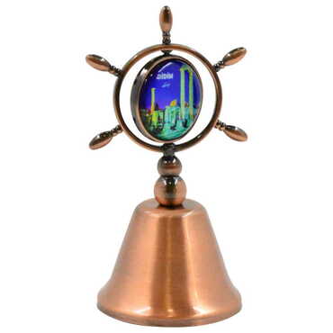 Didim Themed Collectible Souvenir Double Face Metal Spinner Rudder Bell - Bronze Color - Thumbnail