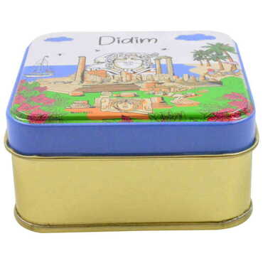 Didim Themed Customised Round Tin Metal Box 75x75x35 mm - Thumbnail