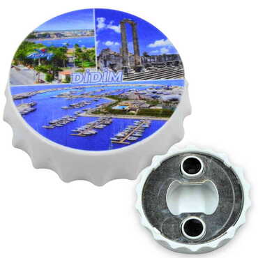 Myros - Didim Themed Customised UV Printed Bottle Cap Shaped Plastic Base Bottle Opener 58x15 mm