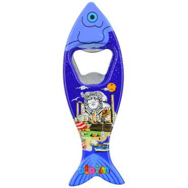 Myros - Didim Themed Customised UV Printed Fish Shape Printed Plastic Base Bottle Opener 42x130 mm