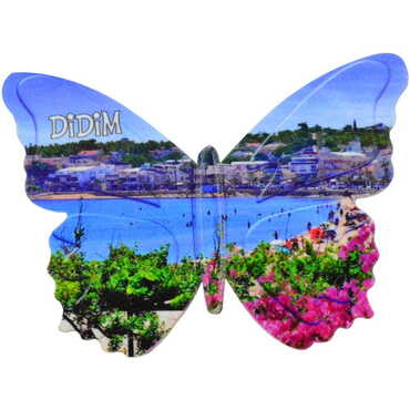 Myros - Didim Themed Customised UV Printed Plastic Base Butterfly Shaped Fridge Magnet 80x58 mm