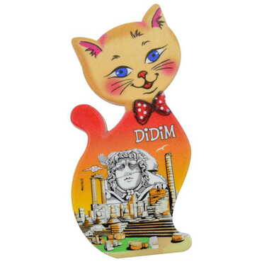 Myros - Didim Themed Customised UV Printed Plastic Base Cat Shaped Fridge Magnet 43x87 mm