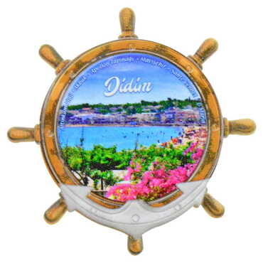 Didim Themed Customised UV Printed Plastic Base Marin Rudder Shaped Fridge Magnet 82x82 mm - Thumbnail