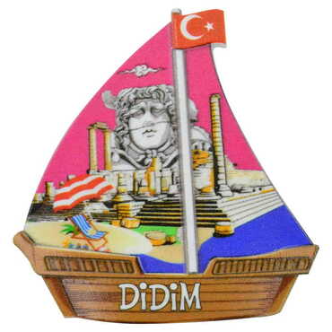 Didim Themed Customised UV Printed Plastic Base Sail Ship Shaped Fridge Magnet 77x80 mm - Thumbnail