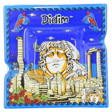 Didim Themed Decorated Glass Ashtray 100X100 Mm - Thumbnail