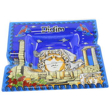 Didim Themed Decorated Glass Ashtray 100X100 Mm - Thumbnail