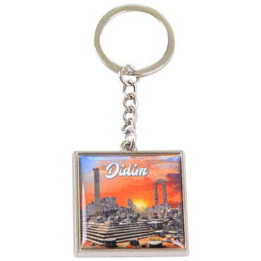 Didim Themed Metal Square Shaped Double Face Keychain 36x95 mm - Thumbnail