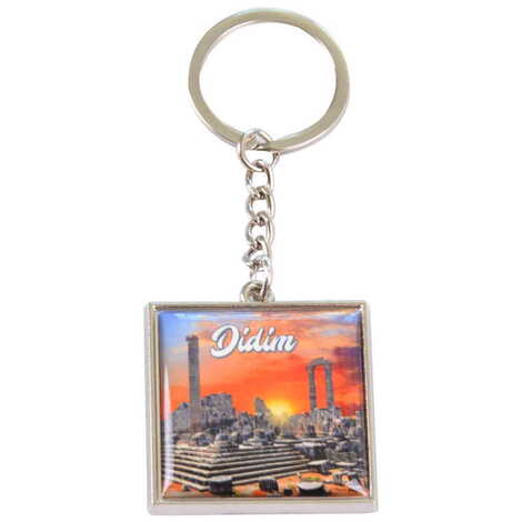 Didim Themed Metal Square Shaped Double Face Keychain 36x95 mm