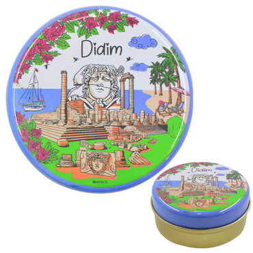 Myros - Didim Themed Round Tin Gift Box 73x35 mm