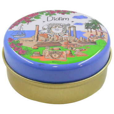 Didim Themed Round Tin Gift Box 73x35 mm - Thumbnail