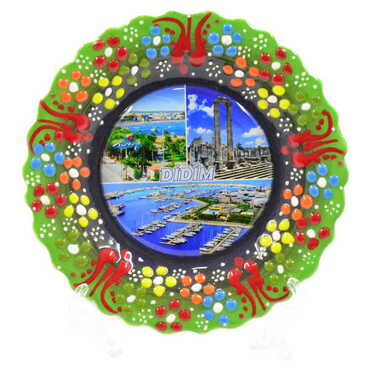 Didim Themed Turkish Ceramic Plate With Epoxy 18 Cm - Thumbnail