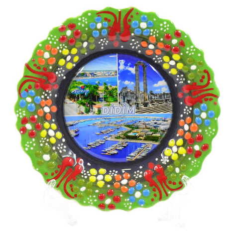 Didim Themed Turkish Ceramic Plate With Epoxy 18 Cm