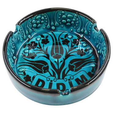 Didim Themed Turkish Ceramic Turquoise Ashtray Big Size - Thumbnail