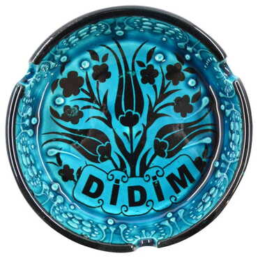 Didim Themed Turkish Ceramic Turquoise Ashtray Big Size - Thumbnail