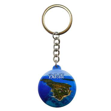 Myros - Dikili Themed Customised UV Printed Plastic Base Square Keyring 38x100 mm