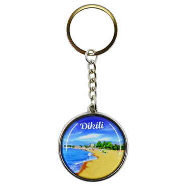 Myros - Dikili Themed Metal Double Face Round Keychain 40x95 mm